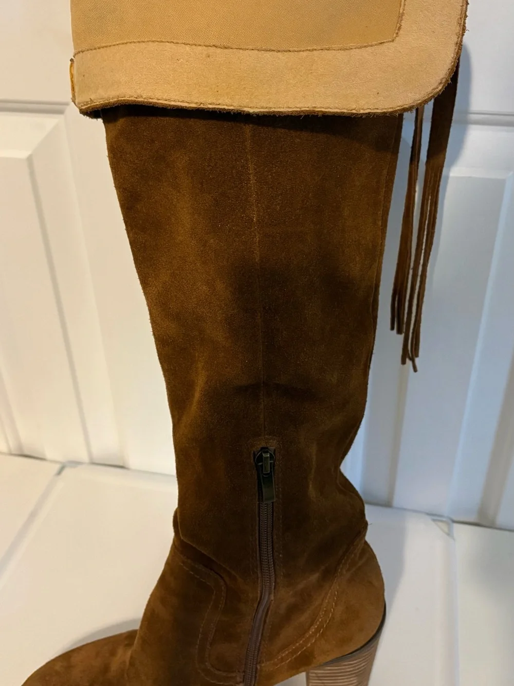 FRANCO SARTO, Brown Suede “Elnora” Tall Over-the-Knee Boots with Fringe Tassel